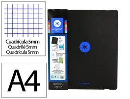 Antartik Carpeta con recambio A4 cuadro 5mm foam 4 anillas 35mm mixtas bicolor negro azul