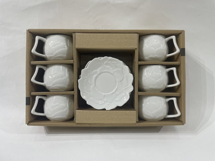 DKD Home Decor Set de Café de Porcelana 6 Piezas Blanco 120ml