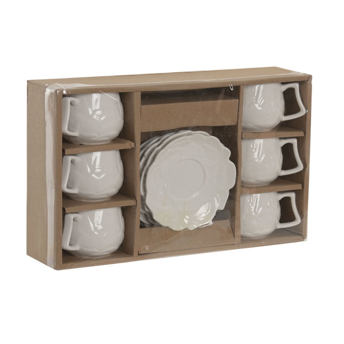 DKD Home Decor Set de Café de Porcelana 6 Piezas Blanco 120ml DKD Home Decor Set de Café de Porcelana 6 Piezas Blanco 120ml