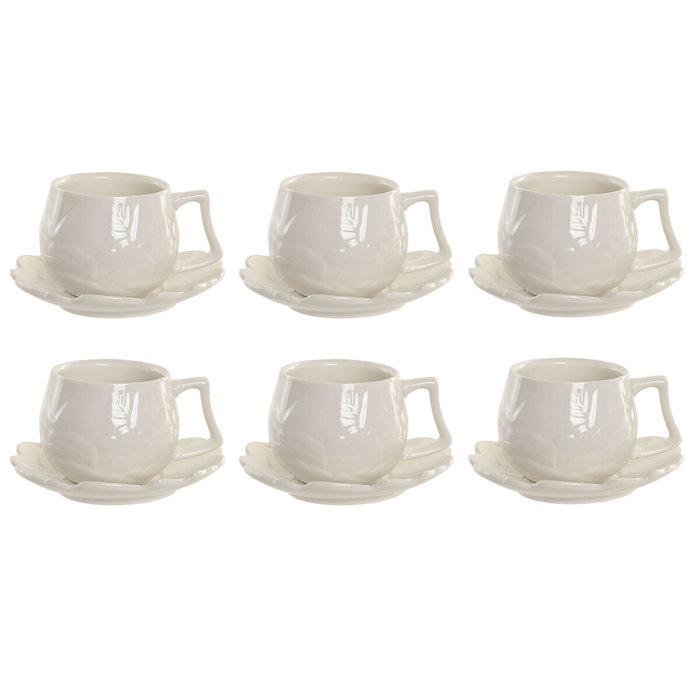 DKD Home Decor Set de Café de Porcelana 6 Piezas Blanco 120ml DKD Home Decor Set de Café de Porcelana 6 Piezas Blanco 120ml