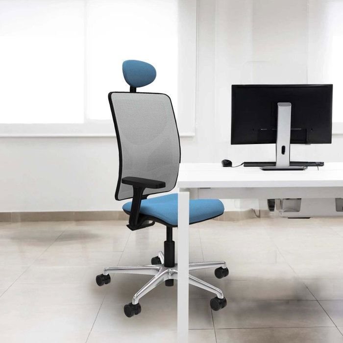 PIQUERAS Y CRESPO Silla de oficina Motilla con mecanismo Sincro, Azul y Blanco