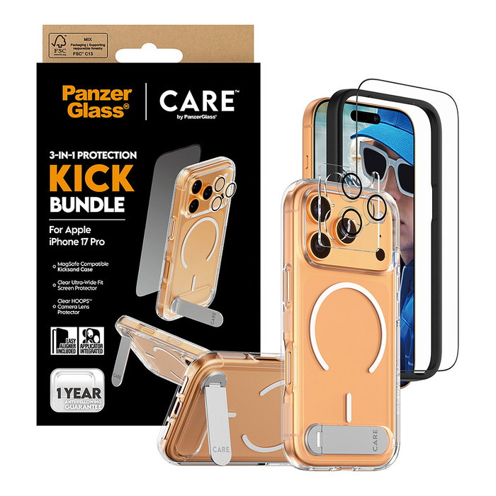PanzerGlass CARE by 3-in-1 Feature Kit Protector de Pantalla de Vidrio Templado para Apple iPhone 17 Pro | Resistente a Rayones y Golpes | Aplicación en Seco PanzerGlass CARE by 3-in-1 Feature Kit Protector de Pantalla de Vidrio Templado para Apple iPhone 17 Pro | Resistente a Rayones y Golpes | Aplicación en Seco