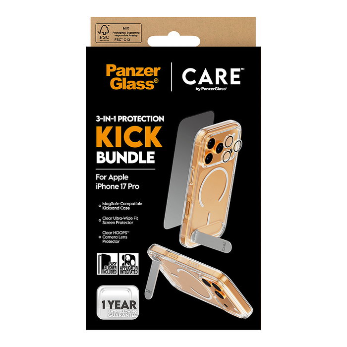 PanzerGlass CARE by 3-in-1 Feature Kit Protector de Pantalla de Vidrio Templado para Apple iPhone 17 Pro | Resistente a Rayones y Golpes | Aplicación en Seco PanzerGlass CARE by 3-in-1 Feature Kit Protector de Pantalla de Vidrio Templado para Apple iPhone 17 Pro | Resistente a Rayones y Golpes | Aplicación en Seco