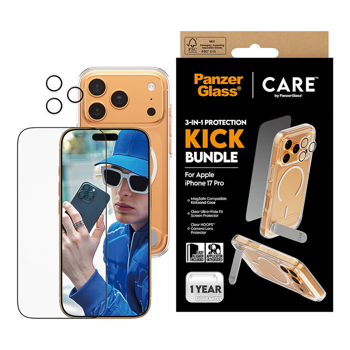 PanzerGlass CARE by 3-in-1 Feature Kit Protector de Pantalla de Vidrio Templado para Apple iPhone 17 Pro | Resistente a Rayones y Golpes | Aplicación en Seco PanzerGlass CARE by 3-in-1 Feature Kit Protector de Pantalla de Vidrio Templado para Apple iPhone 17 Pro | Resistente a Rayones y Golpes | Aplicación en Seco