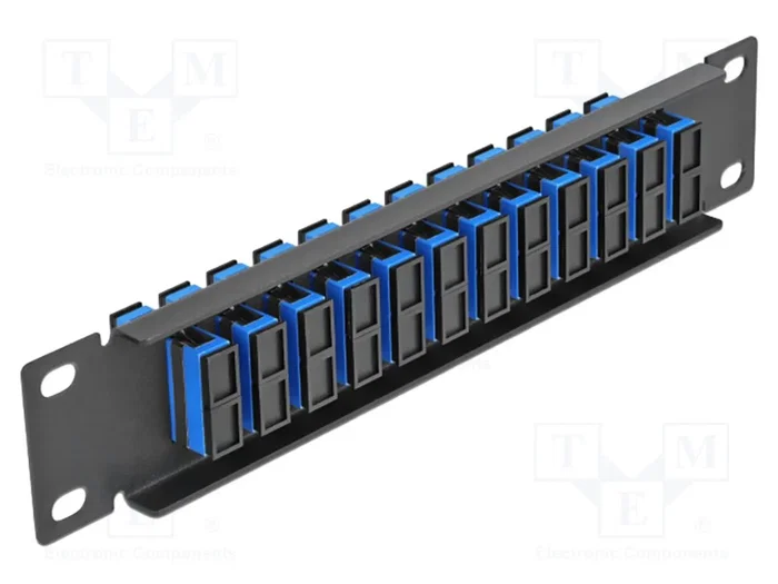DeLOCK Panel de conexión de fibra óptica 10 pulgadas 12 puertos SC Duplex azul 1U negro
