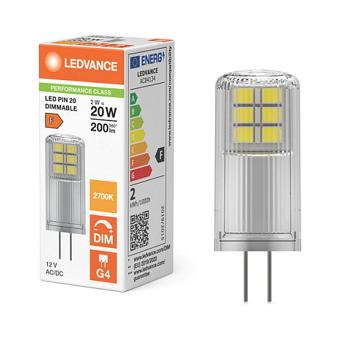 OSRAM LED PIN G4 2.2W 12V Bombilla Regulable, 300 lm, Blanco Cálido 2700K (827), para Iluminación de Bajo Voltaje