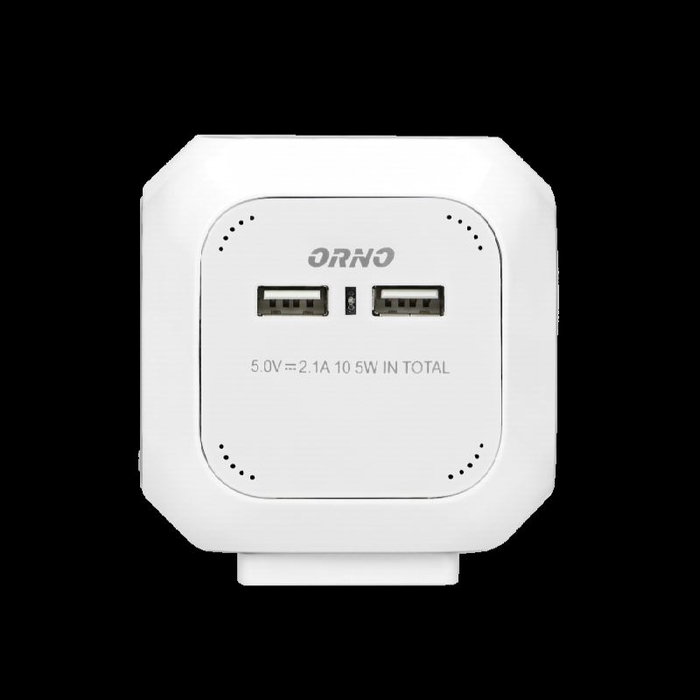 ORNO Orae13144(GS)/W Alargadera Eléctrica, 1.4 Metros con 4 Tomas Schuko y 2 Puertos USB para Carga de Móviles, Color Blanco