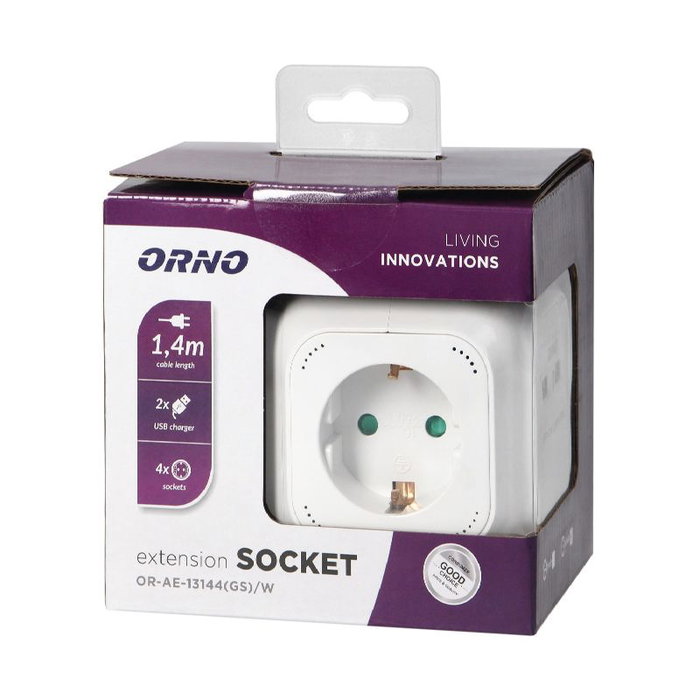 ORNO Alargadera de 1.4m con 4 tomas Schuko y 2 USB