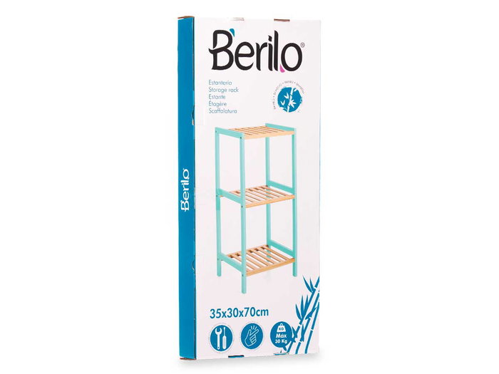 Berilo Estanteria Cuadrada 3 Estantes Bambú Madera Pino Menta Natural 35x70x30 cm