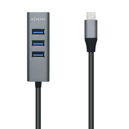 AISENS HUB USB 3.1 USB-C, USB-C/M-4xTIPO A/H, GRIS, 15cm