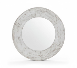 DKD Home Decor Espejo de Madera Reciclada con Rueda Decapé Blanco