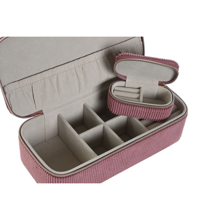 DKD Home Decor Set de 2 Joyeros de Viaje en Pana Magenta y Crema