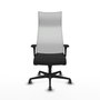Sillón Albacete con mecanismo Sincro tapizada con Similpiel color Negro y malla color Blanco. Equipado con Base nailon negra, Brazos 1D y Ruedas 65 mm parqué