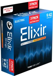 Elixir Pack 3 Cuerdas Guitarra Eléctrica Nanoweb Nickel Plated Steel Super Light 9-42