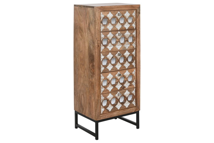 DKD Home Decor Chifonier Indio Natural Negro 5 Cajones 35 x 106 x 45 cm
