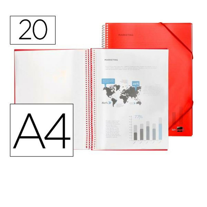 Liderpapel Carpeta escaparate con espiral rojo 20 fundas DIN A4