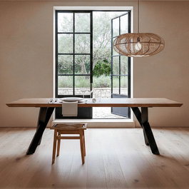 Ixia Mesa de Comedor de Madera de Acacia y Hierro Natural 240 x 100 x 76 cm