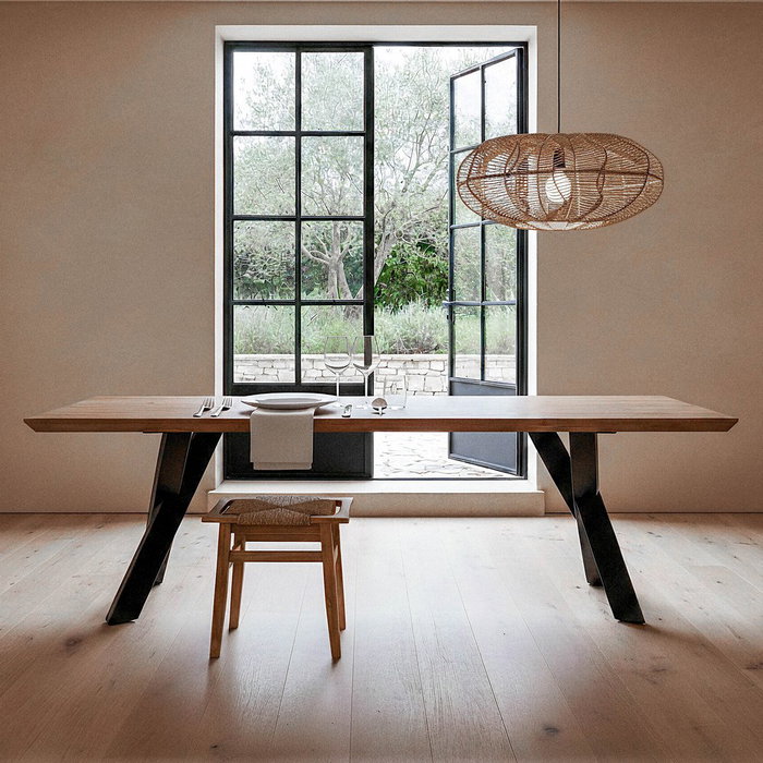 Ixia Mesa de Comedor de Madera de Acacia y Hierro Natural 240 x 100 x 76 cm Ixia Mesa de Comedor de Madera de Acacia y Hierro Natural 240 x 100 x 76 cm