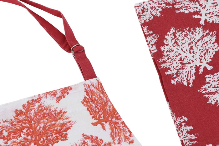 DKD Home Decor Delantal Atlantico Coral 22 Azul Fucsia Polyester Set de 2 piezas 80 x 0.5 x 60 cm