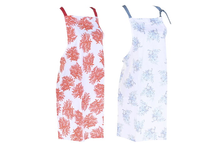 DKD Home Decor Delantal Atlantico Coral 22 Azul Fucsia Polyester Set de 2 piezas 80 x 0.5 x 60 cm