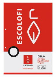 Recambio Escolofi A4 100H 70Gr 2 Taladros Cuadric.3X3 Pautada C/Margen