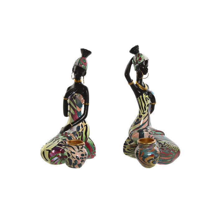 DKD Home Decor Figura Cerámica Africana Multicolor Pack de 2