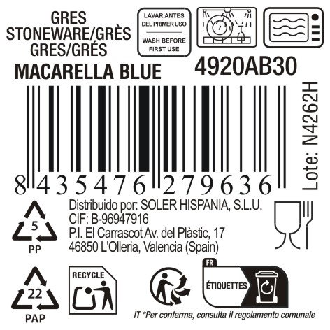 La Mediterranea Mug Macarella Blue 320ml 8x10.5 cm (36 Unidades)