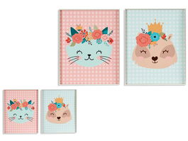 Giftdecor Cuadro Infantil Animales Con Flores 40x50 cm Surtidos (Set de 2)