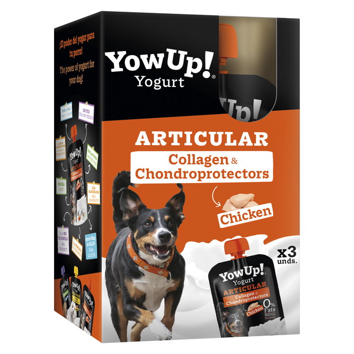 Yow Up! Yogur Articular para Perro con Condroprotectores, Colágeno y Cúrcuma - 0% Grasa, Sin Lactosa, Pack 3 x 115gr Yow Up! Yogur Articular para Perro con Condroprotectores, Colágeno y Cúrcuma - 0% Grasa, Sin Lactosa, Pack 3 x 115gr