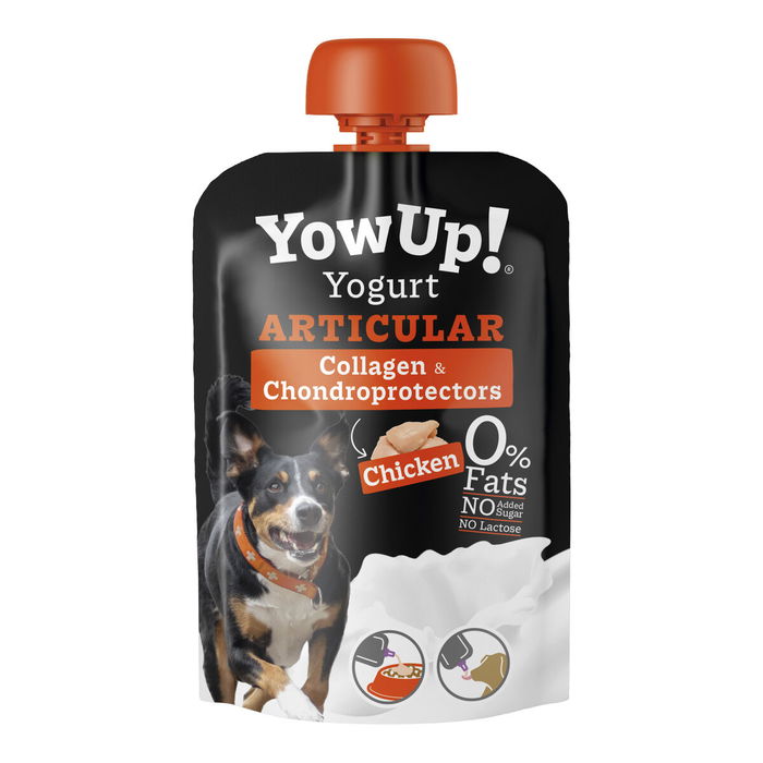 Yow Up! Yogur Articular para Perro con Condroprotectores, Colágeno y Cúrcuma - 0% Grasa, Sin Lactosa, Pack 3 x 115gr