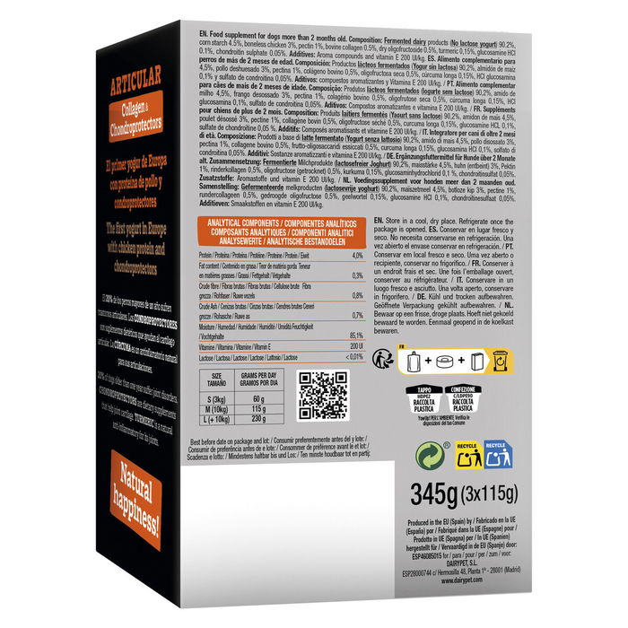 Yow Up! Yogur Articular para Perro con Condroprotectores, Colágeno y Cúrcuma - 0% Grasa, Sin Lactosa, Pack 3 x 115gr