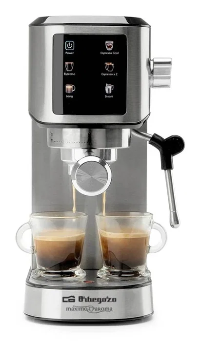 Orbegozo EX 7000 Cafetera Expreso Semi-automática de 20 Bares para Café Molido y Monodosis, 1350W, Depósito 1L, Calienta Tazas y Panel Táctil, Negro y Acero Inoxidable