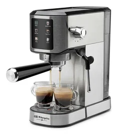 Orbegozo EX 7000 Cafetera Expreso Semi-automática de 20 Bares para Café Molido y Monodosis, 1350W, Depósito 1L, Calienta Tazas y Panel Táctil, Negro y Acero Inoxidable