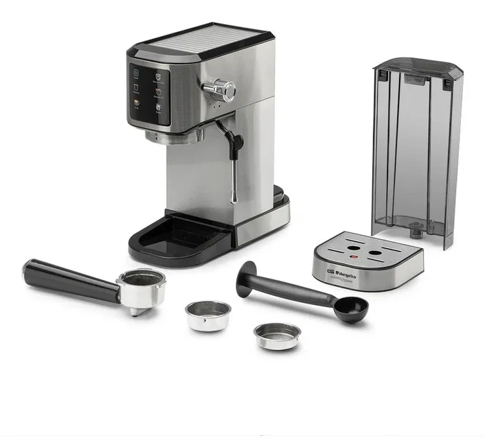 Orbegozo EX 7000 Cafetera Expreso Semi-automática de 20 Bares para Café Molido y Monodosis, 1350W, Depósito 1L, Calienta Tazas y Panel Táctil, Negro y Acero Inoxidable