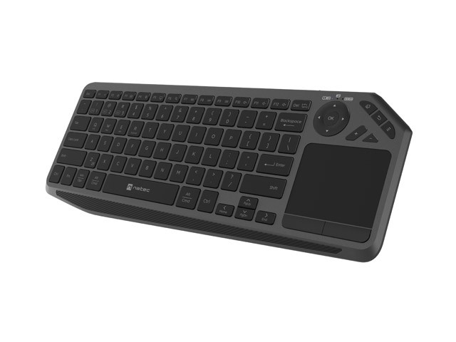 Natec Turbot 2 Teclado Inalámbrico Bluetooth + 2.4 GHz con Touchpad, Slim, para Smart TV, Layout Polaco, Negro
