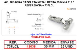 AVL Bisagra Cazoleta 35mm Recta Clip On