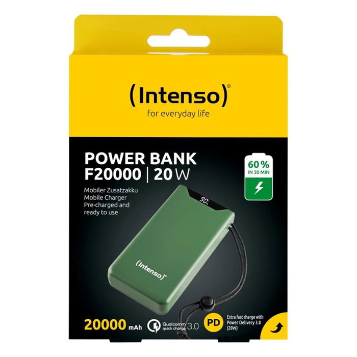 Intenso F20000 Powerbank 20000 mAh, Carga Rápida USB-C PD 20W y QC 3.0, Color Verde Intenso F20000 Powerbank 20000 mAh, Carga Rápida USB-C PD 20W y QC 3.0, Color Verde