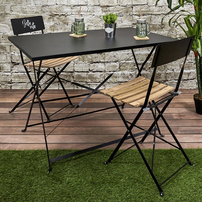 Home Deco Factory Silla Plegable Negra Bella vita Acero y Pino