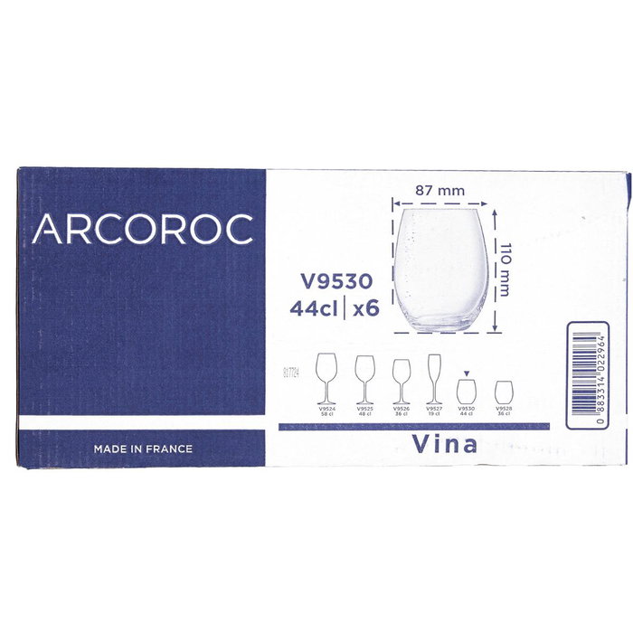 Caja 6 Vasos Altos Vidrio Eco Vina Arcoroc 44 cL