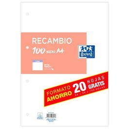 Oxford Recambio Paquete A4 80H + 20H Gratis Liso