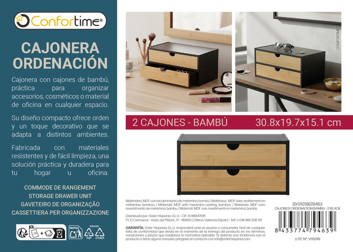 Confortime Cajones de Ordenación de Bambú Black - Pack de 8