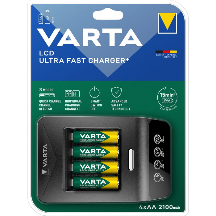 Varta LCD Ultra Fast Charger+ con 4 baterías AA 2100 mAh Varta LCD Ultra Fast Charger+ con 4 baterías AA 2100 mAh