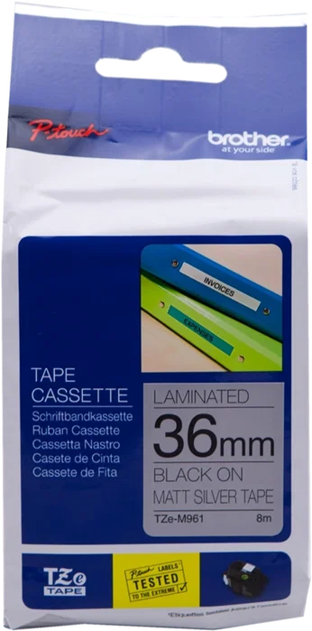 Brother TZe-M961 Cinta laminada Plata mate / Negro 36mm