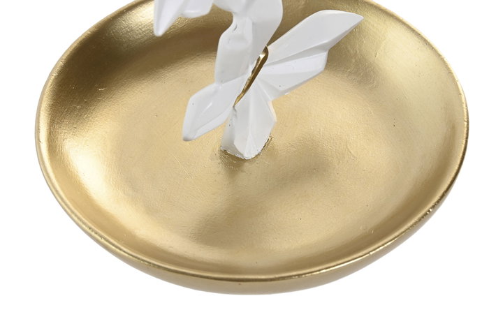 DKD Home Decor Bandeja Vaciabolsillos Resina Dorado y Blanco 14,5x14,5x14 cm