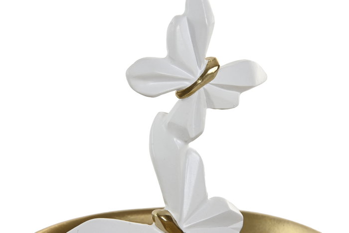 DKD Home Decor Bandeja Vaciabolsillos Resina Dorado y Blanco 14,5x14,5x14 cm