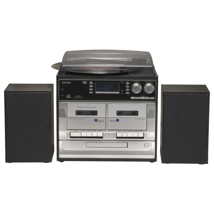 Denver MRD-166 Reproductor de CD Portátil con Radio DAB+ FM, Altavoces, MP3, USB, Cassette y Mando a Distancia - 6.9 kg, Negro y Gris