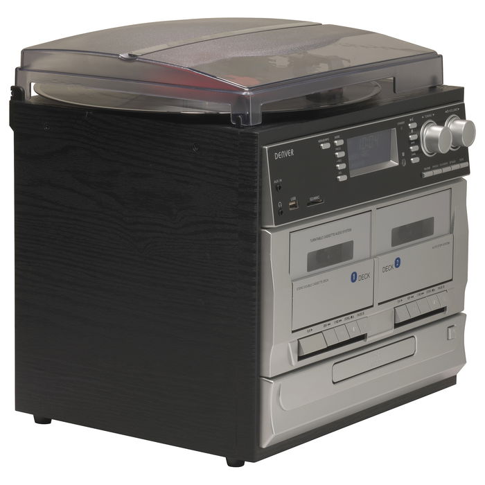 Denver MRD-166 Reproductor de CD Portátil con Radio DAB+ FM, Altavoces, MP3, USB, Cassette y Mando a Distancia - 6.9 kg, Negro y Gris