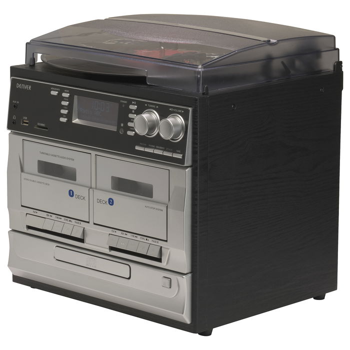 Denver MRD-166 Reproductor de CD Portátil con Radio DAB+ FM, Altavoces, MP3, USB, Cassette y Mando a Distancia - 6.9 kg, Negro y Gris