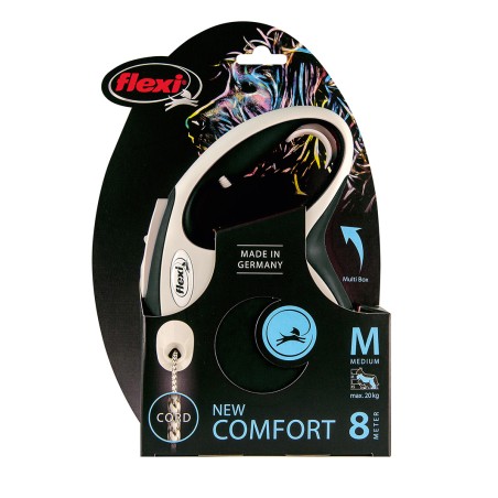 Flexi New Comfort Correa para Perro Negro 8 M, Soporta 20 kg con Iluminación LED y Accesorios