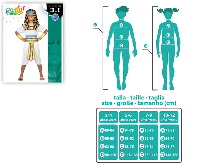 Disfraz Egipcio Niño Infantil Blanco 7-9 Años Disfraz Antiguo Egipto Faraón Traje Historia